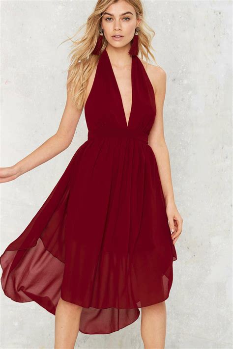 Deep V Neck Open Back Chiffon Dress Red Chiffon Dress Plunge Dress