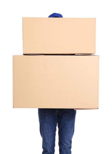 Premium Photo Courier With Cardboard Boxes On White Background