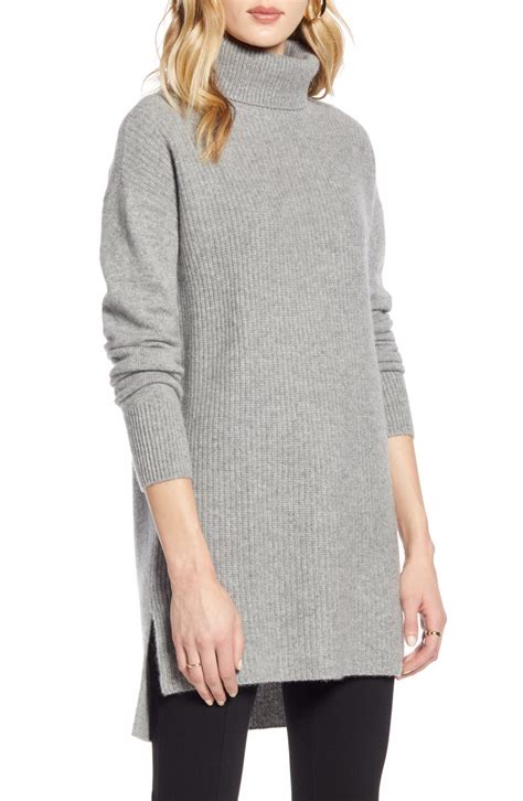 Halogen® High Low Tunic Turtleneck Cashmere Sweater Nordstrom