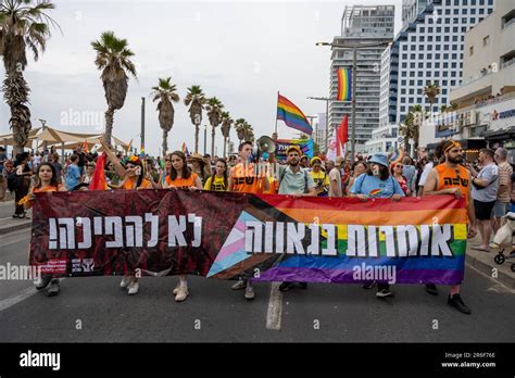 Anti Government Reform Protesters March During The Tel Aviv Gay Pride Parade On June 8th 2023