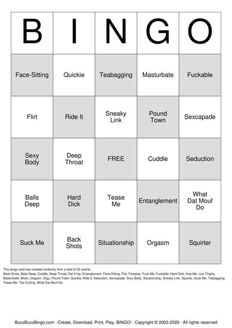 Sex Bingo Cards To Download Print And Customize