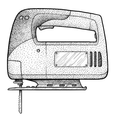 Jig Saw Illustration Drawing Engraving Ink Line Art Vector Stock