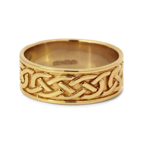 Mens Irish Made 14k Yellow Gold Celtic Knot Wedding Ring Designyard