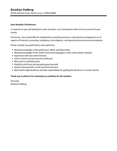 Audit Associate Cover Letter Velvet Jobs