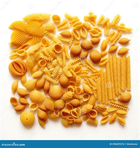 Organic Sculpting Different Types Of Pasta On White Background Stock