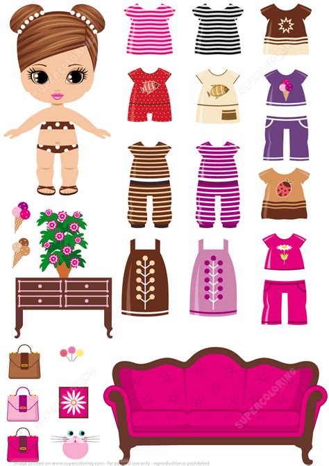 Cute Lounge Outfits for a Girl Paper Doll | Free Printable Papercraft Templates Barbie Paper ...