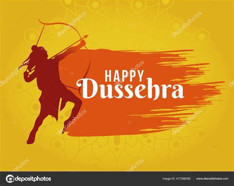 Happy dussehra and lord ram with bow and arrow red silhouette vector ...