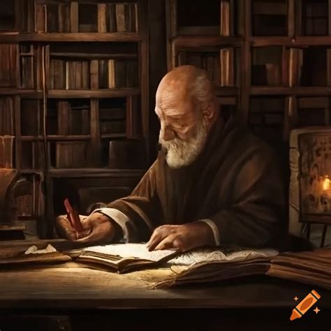 Old Medieval Monastery Library With A Wise Hermit Monk On Craiyon