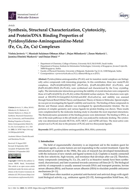 Pdf Synthesis Structural Characterization Cytotoxicity And Protein Dna Binding Properties