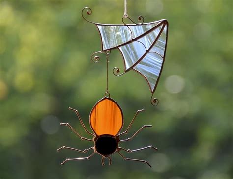 Stained Glass Spider Web Halloween Decor Window Hanging Suncatcher