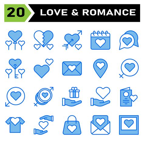 Love And Romance Icon Set Include Balloon Love Romantic Heart Valentine Broken Romance