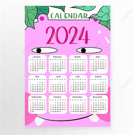 Calendario Plantilla Rosa Dibujos Animados Vector Descarga