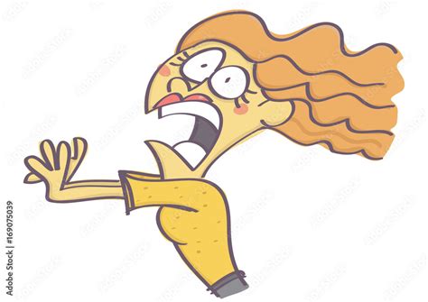 Funny vector cartoon of woman running away in fear and panic, isolated on white background Stock ...