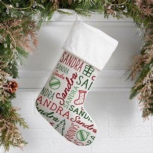 Holiday Repeating Name Personalized Christmas Stocking Ivory