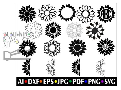 Sunflower Svg Sun Flower Split Svg Sunflower Monogram Svg Etsy