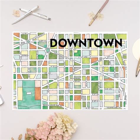 Downtown DC Neighborhood Map Art Print Etsy