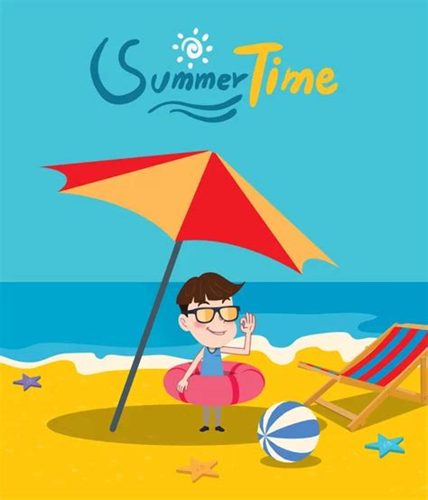 Summer Holidays Vector Illustration Flat Design Beach And Girl Concept