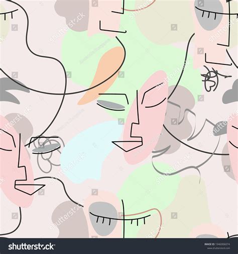 One Line Drawing Abstract Face Seamless Stock Vector Royalty Free