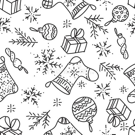 Seamless Vector Christmas Pattern Line Art Doodle With Christmas