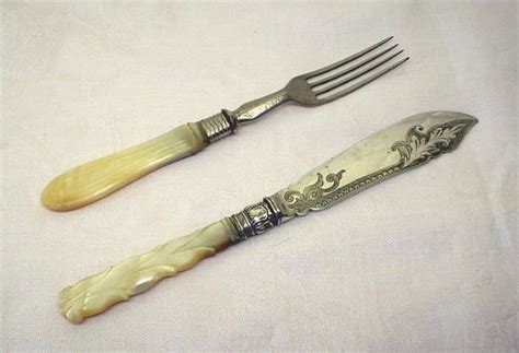 Antique Fish Knife And A Fork With Carved Mother Of Pearl Etsy