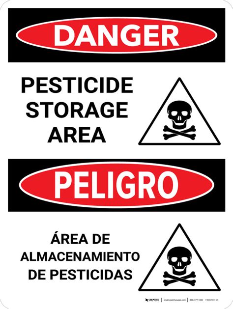 Danger Pesticide Storage Area Bilingual Spanish Portrait Wall Sign