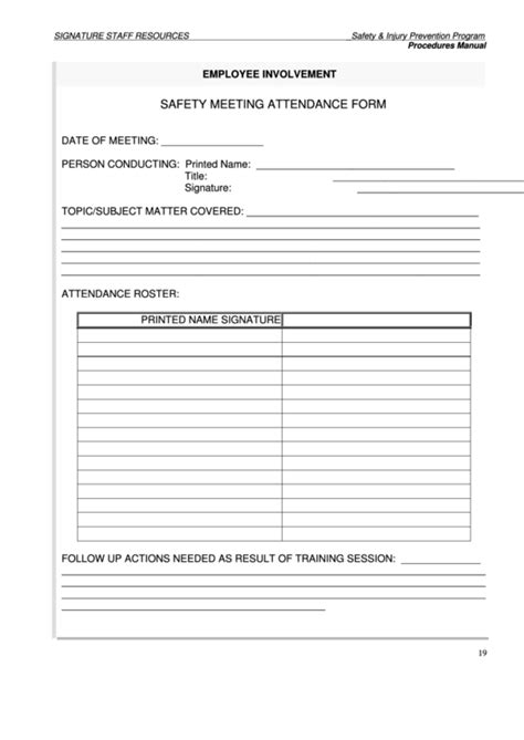 Daily Safety Meeting Template