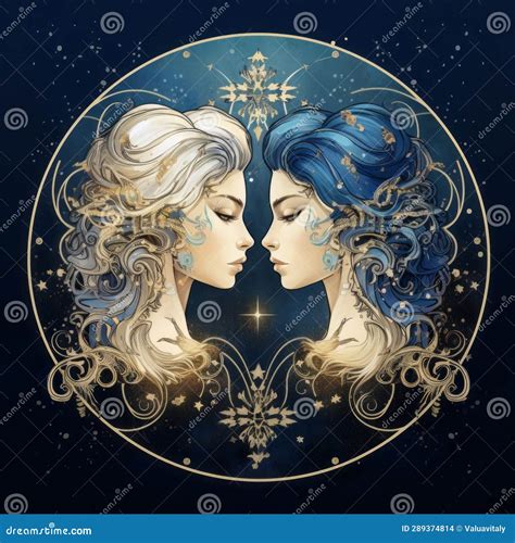 Illustration Of The Gemini Zodiac Sign As Beautiful Women In The Night