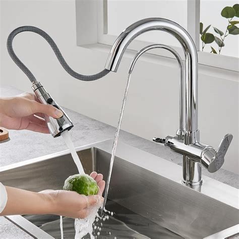 3 Way Kitchen Tap With Water Filter Chrome Spring Kitchen Mixer Tap