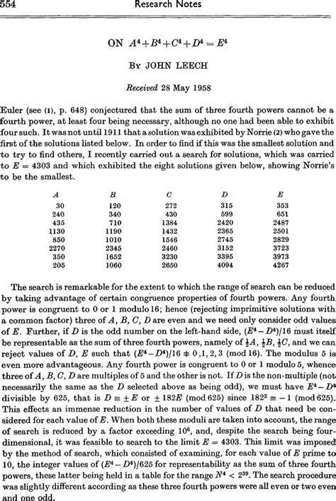 On A4 + B4 + C4 + D4 = E4 | Mathematical Proceedings of the Cambridge Philosophical Society ...