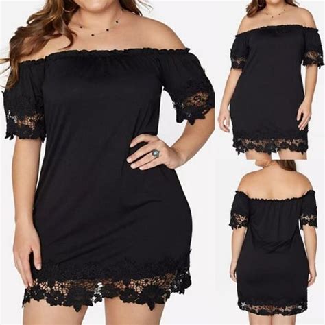 Robe Mode femmes sexy grande taille hors épaule dentelle évider à