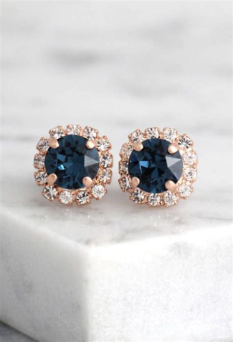 Blue Navy Earrings Dark Blue Studs Swarovski Blue Earrings