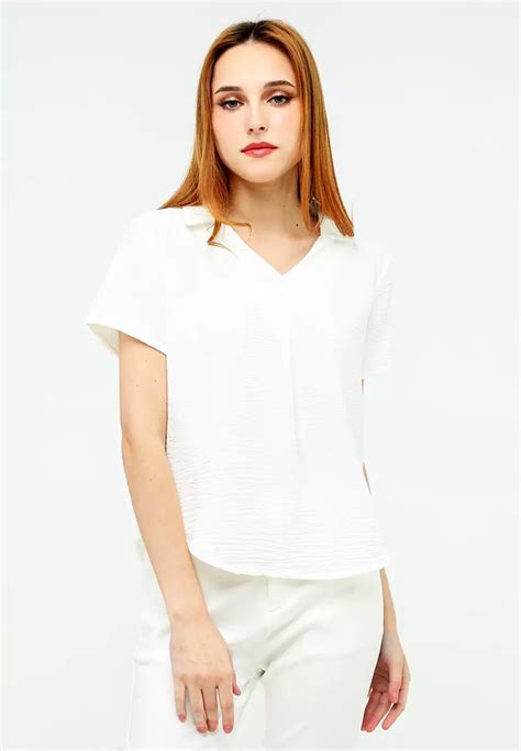 Buy Redgirl Short Sleeves With Collar Blouse 2024 Online Zalora