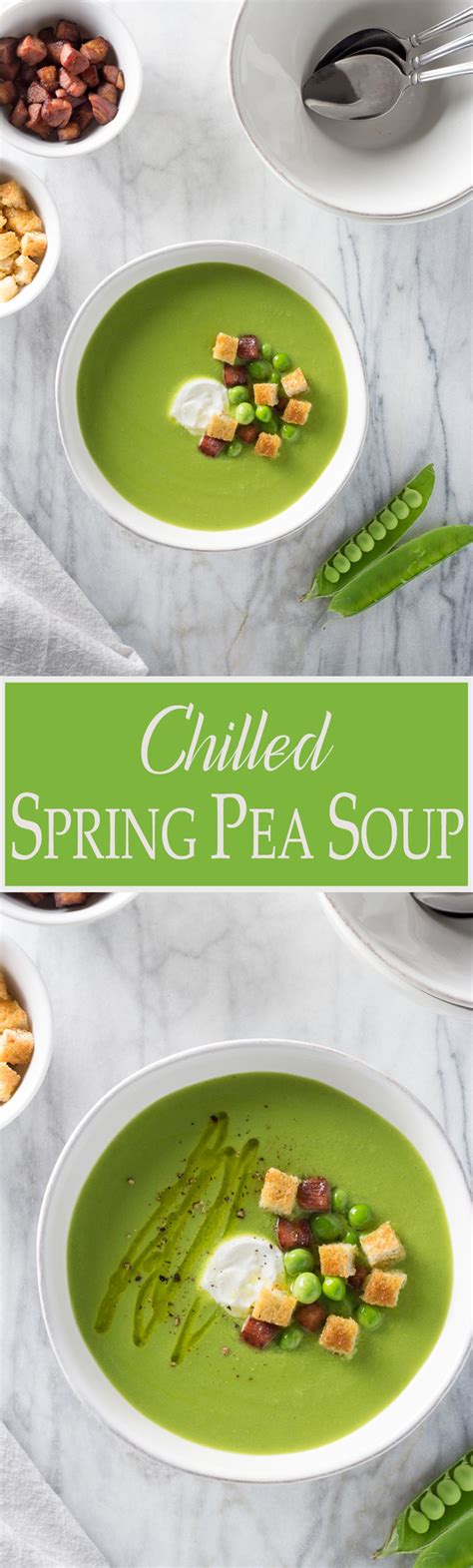 Chilled Spring Pea Soup With Pancetta And Croutons · My Three Seasons