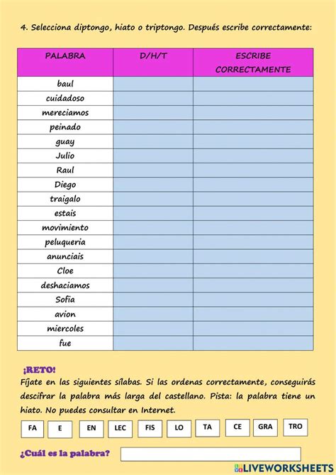 La Tilde En Diptongos E Hiatos Interactive Worksheet Map 44 Off