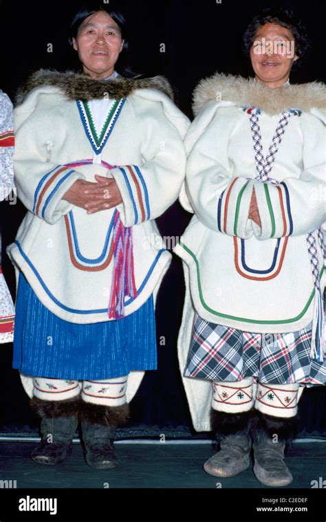 Eskimo Inuit Women Wearing Traditional Costume Arctic Canada Stock