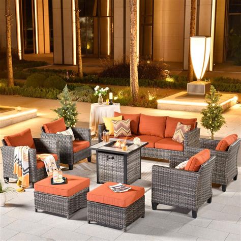 Ovios New Vultros Gray Piece Wicker Patio Fire Pit Conversation