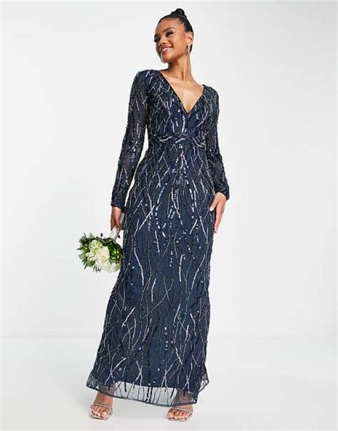 Beauut Bridesmaid Allover Embellished Maxi Dress In Navy Asos