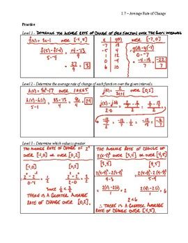 Average Rate Of Change Notes Key By Graham Earle S Algebra II Content