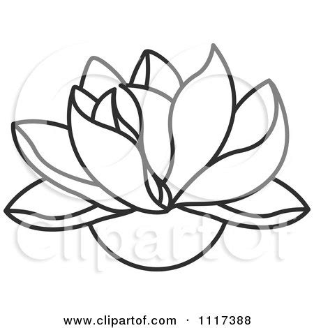 Clipart Of A Black And White Lotus Flower - Royalty Free Vector Illustration by Lal Perera #1117388