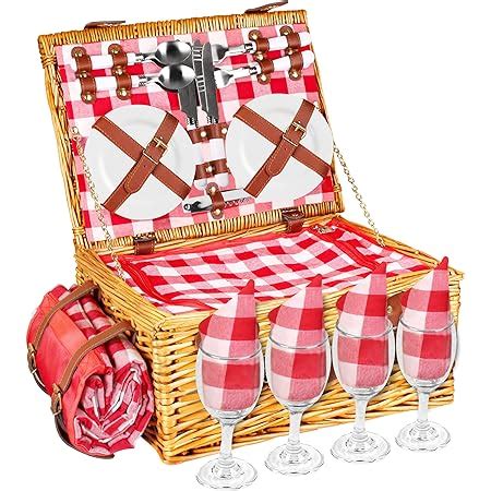 Wicker Picnic Basket Set For Persons Large Willow Hamper With Large