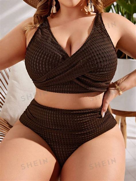 Shein Swim Curve Conjunto De Bikini Cruzado Monocrom Tico De Talla