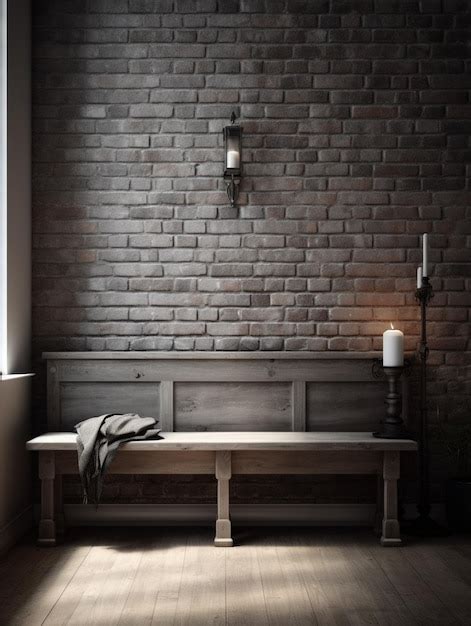 Premium Photo A Dark Room With A Brick Wall And A Bench With A Candle