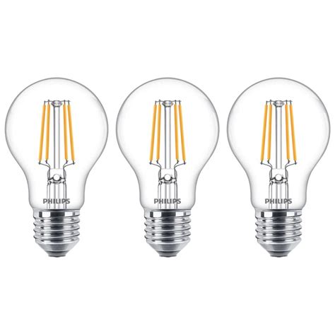 3 X Philips LED Filament Leuchtmittel Birne A60 7W 60W E27 Klar 806