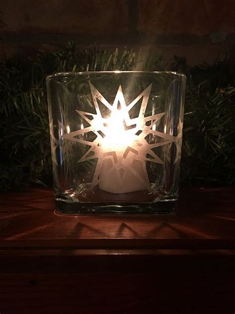 Glass Star Candle Holder Glass Etched Star By Funwithwreaths Square Candle Holders Star Candle