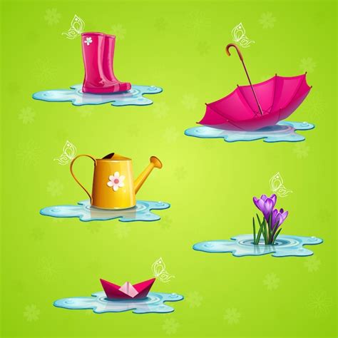 Conjunto De Iconos De Primavera Vector Premium