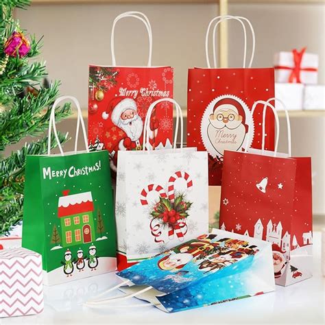 Pcs Christmas Paper Bags Style Christmas Bags Xmas Gift Bags With