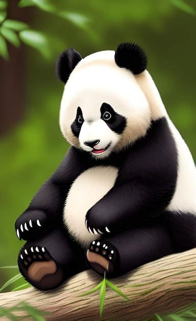 Um Urso Panda Est Sentado Em Um Tronco Foto Premium