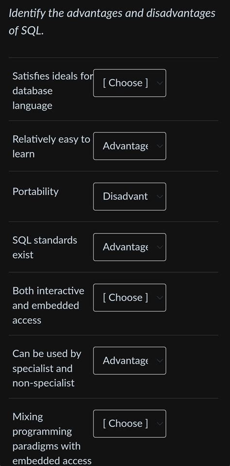 Solved Identify The Advantages And Disadvantages Of SQL Chegg