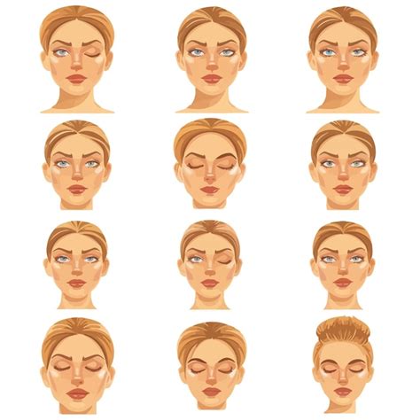 Premium Vector A Line Of Different Facial Expressions Of A Woman