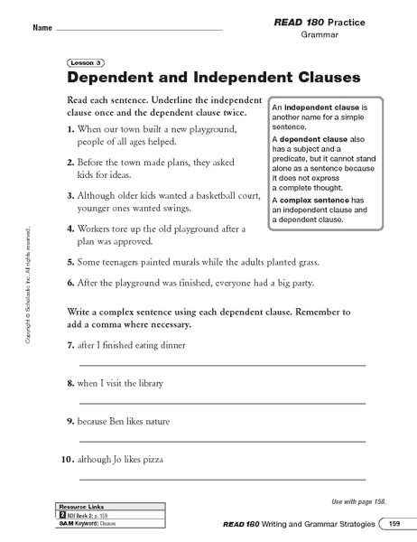 Dependent And Independent Clauses Worksheets